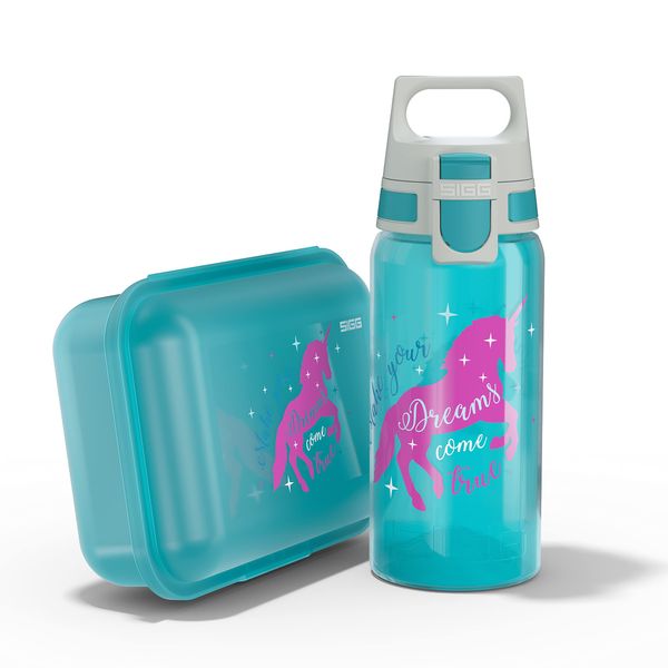 SIGG - Kids Water Bottle 0.5L & Lunchbox 1L - Viva Unicorn Gift Set - Lightweight - Dishwasher Safe - BPA Free - Ideal For School - Blue