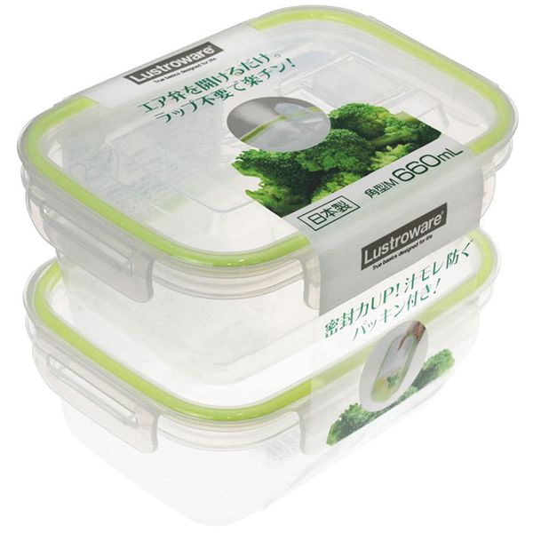 Iwasaki Industrial Storage Container, Smart Flap & Lock, Square, M, Set of 2, Green, 23.0 fl oz (660 ml)