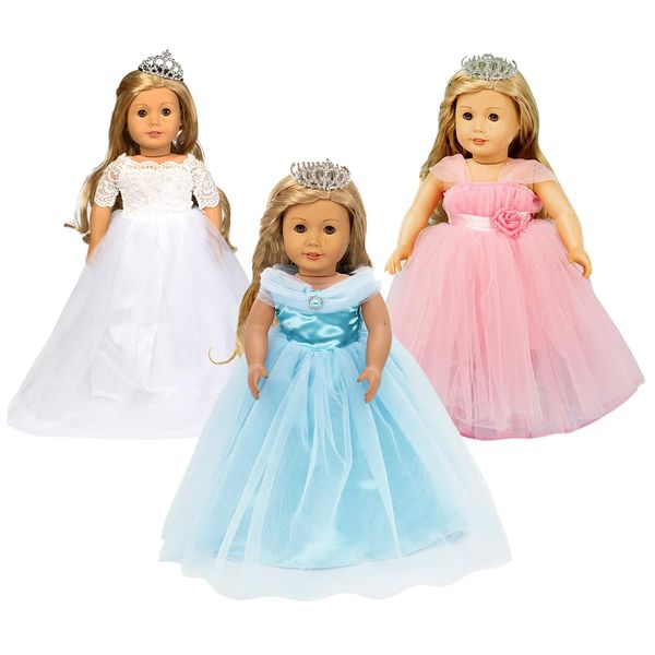 HWD 3 Sets Girls Doll Clothes Outfits and Accessories, Princess Costume, Bride Wedding Dress, Party Gown Dress for 18 inch Dolls