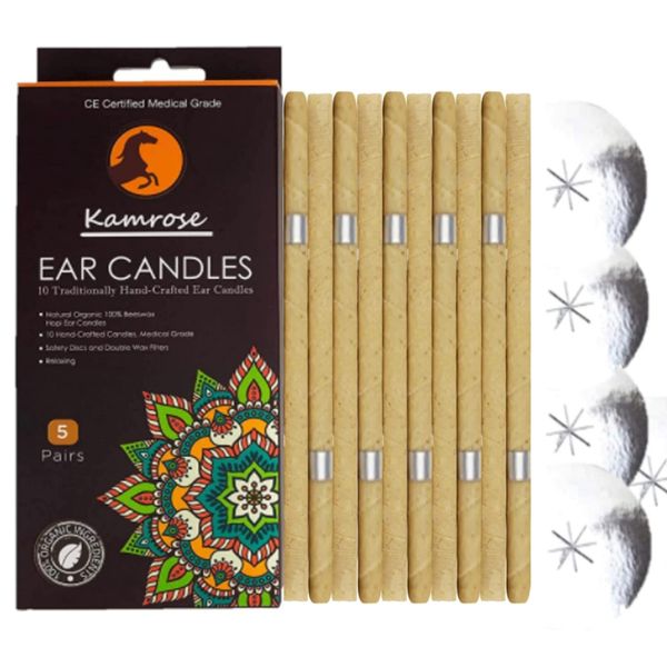 10 x Ear Candles for Blocked Ears Hopi Wax Remover + 5 Protective Discs Included Ear Candles Aromatherapy 2 Unique SCENTS CE Medical Grade Double DISC Wax Filter (Brown Hopi Ear Candles)