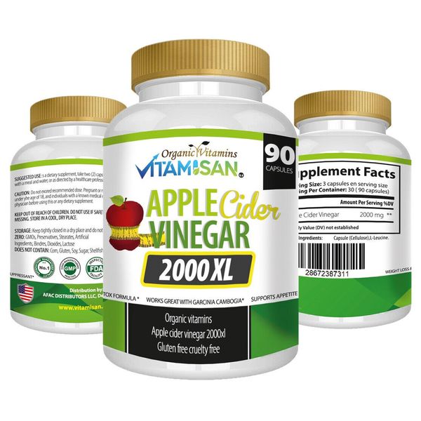 Apple cider Vinegar Organico 2000 mg 90 capsules Vinagre Sidra Manzana