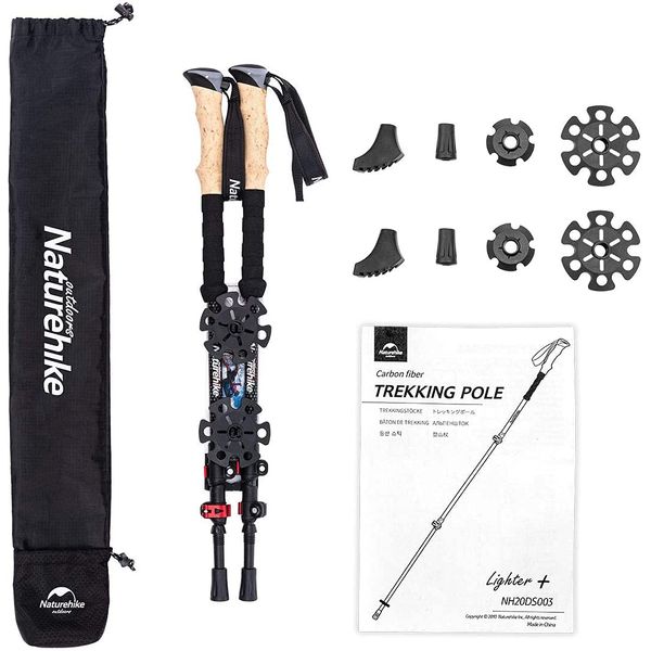 Naturehike Ultralight Trekking Poles, 100% 3K Carbon Fiber, Collapsible Hiking Poles, Telescopic Adjustable Walking Sticks for Backpacking Camping, Quick Locking, Carry Bag and Accessories Included