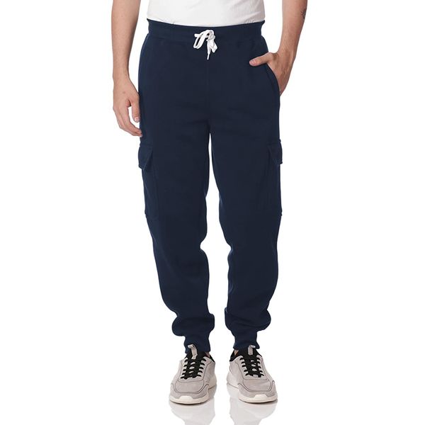 Southpole Men's Active Fleece & Tech Woven Cargo Jogger Pants, New Navy, Medium