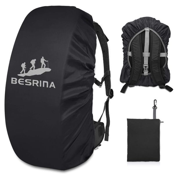 Besrina Backpack Rain Cover (15-90L),Upgraded Non-Slip Cross Buckle Strap & Reflective Waterproof Rucksack Cover for Hiking Camping Traveling Cycling