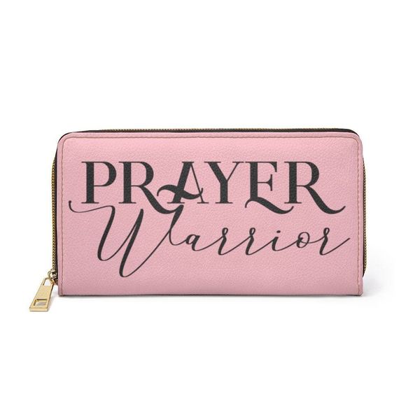 Womens Wallet, Zip Purse, Light Pink & Black Prayer Warrior - One size