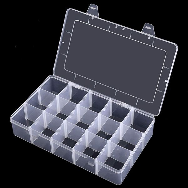 Benbilry Plastic Jewelry Box Organizer Container Storage Box Compartment Organizer with Adjustable Dividers 15 Grids for Beads Jewelry Earring Tool Fishing Hook Small Accessories (15 Grids)