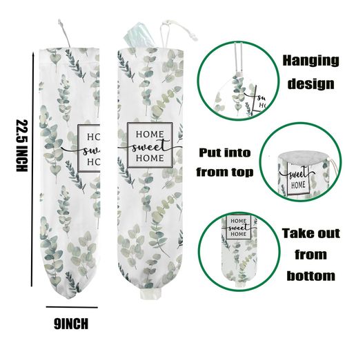 Eucalyptus Leaves Plastic Bag Holder, Wall Mount Grocery Bag Holder for Plastic Bags, Reusable Grocery Bags Storage Dispenser, Farmhouse Home Kitchen Decor, Housewarming Gifts for Women Mom Grandma