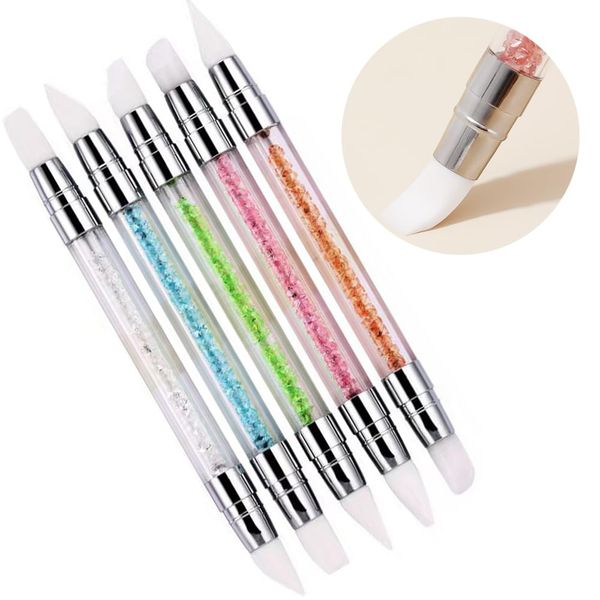 Nail Art Brushes Set of 5 Silicone Brushes Gel Nail Brushes Ends Head Resin Tools Paint Brushes Easy Art Nail Brush Set (White, Blue, Green, Orange, Pink 5 Colors)