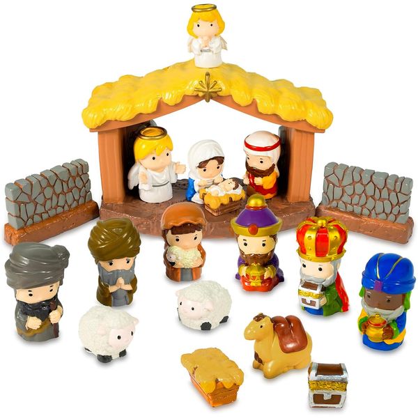 Pamonrueer 19 Pcs Little People Nativity Set Christmas Nativity Scene Resin Hand-Painted Nativity Set Figures Party Decorations Tabletop