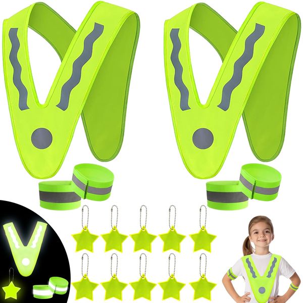 16 Pcs Hi Vis Vests for Kids, V-shaped Safety Vests for Kids, High Visibility Reflective Waistcoat, with Armband and Star Pendant for Kid's Outdoor Activities