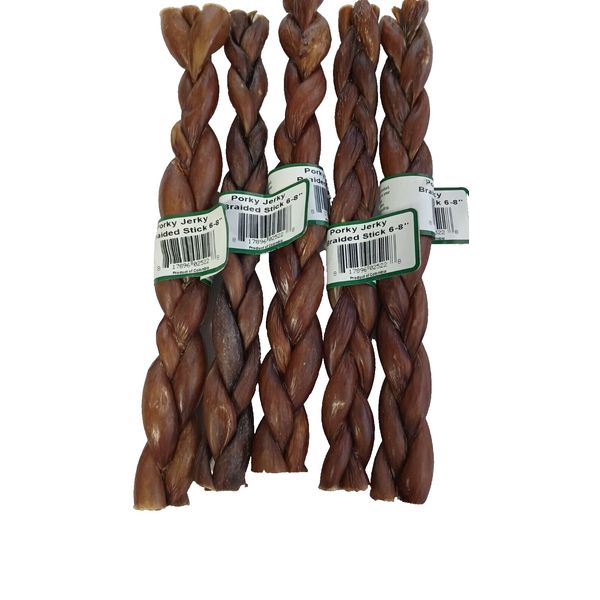 Five 8" Porky Jerky Braided Stix (Pet Pros Choice)  *100% ALL NATURAL DOG TREAT*