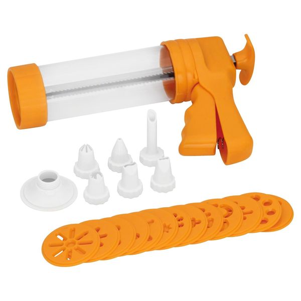 Baker's Secret Essentials 21-Piece Cookie Press, 12 Disk Shapes, 8 Icing Decorating Tips, 1 Cookie Press
