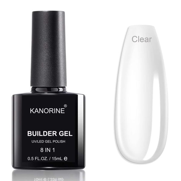 KANORINE Gel Nail Polish Builder Nail Gel, 8-in-1 Clear Gel Builder for Nails, Hard Gel Builder Nail Strengthener Extension Gel Base Gel Rhinestone False Nail Tips Glue Gel in a Bottle 15ML Hard Gel