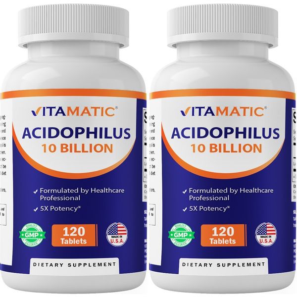 Vitamatic Acidophilus Probiotic - 10 Billion CFU - 120 Tablets x 2 Pack