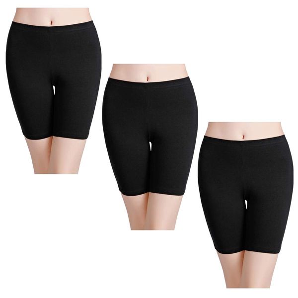 wirarpa Anti Chafing Shorts Women Cotton Cycling Shorts Ladies Chub Rub Boxer Shorts Leggings for Under Dress Skirt 3 Pack Black Size S