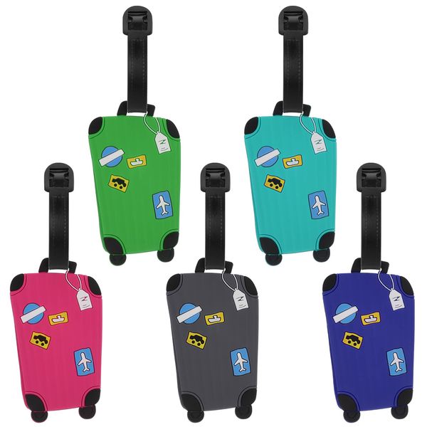 FRIUSATE 5 Pcs Luggage Tag Suitcase Bag Labels Handbag Tag Silicone Luggage Tag with Name ID Card for Travel Bussiness Trip