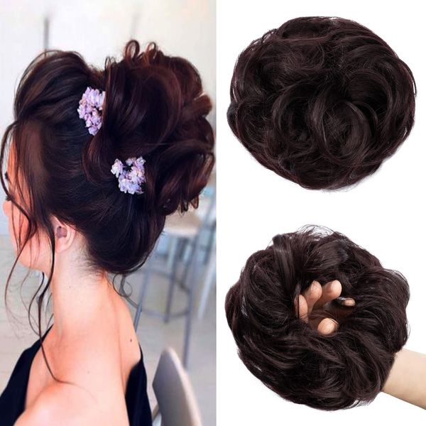 Cybelleza Scrunchie Haarteil Haargummi Haarverlängerung Pferdeschwanz Dutt Brötchen Hochsteckfrisur Haarband Gewellt Lockiges Haarknoten Messy Bun (Dunkles Weinrot)