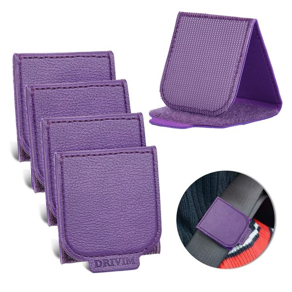 Car Seat Belt Adjuster, 4 Pack Premium PU Leather Seatbelt Clip for Vehicle Automobile Comfort Universal Shoulder Neck Strap Positioner for Adults (Purple)