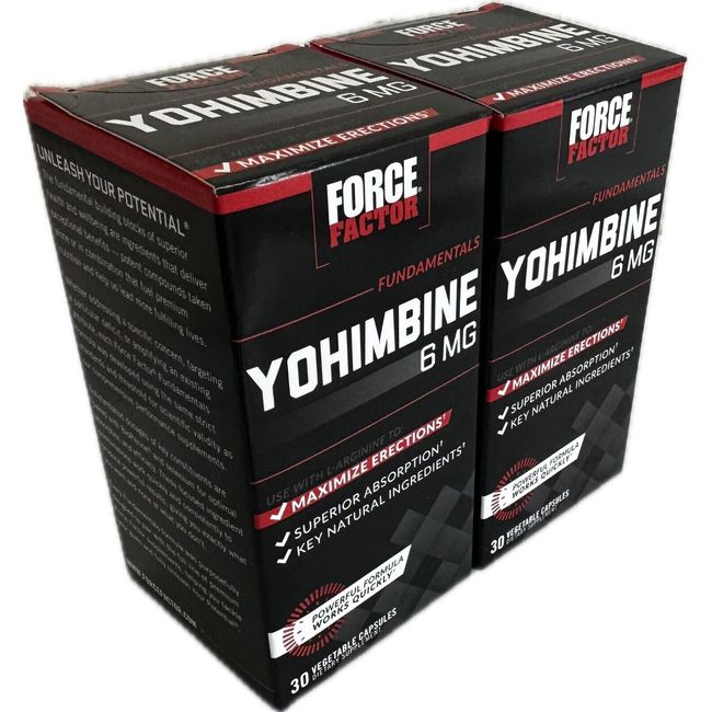 2 Pk Force Factor Yohimbine, 6 mg, 30 Capsules Per Box (Sealed/New in Box)