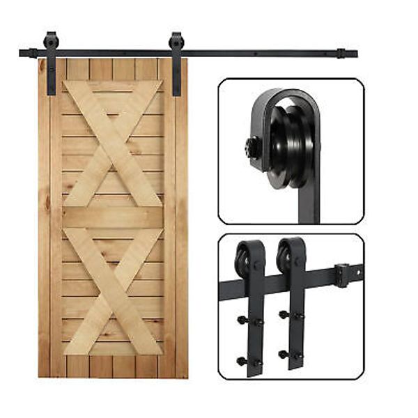 6.6FT Modern Sliding Barn Door Hardware Kit Closet Hang Style Track Rail Black