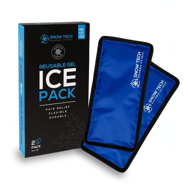 SnowTech Ice Packs for Injuries Reusable Gel (2 Pack w/ Strap 10.5"x5.5") Flexible Hot & Cold Pack Compress Therapy for Injury, Swelling, Bruises, Surgery Hip, Shoulder, Elbow, Knee, Back, Arm, Neck