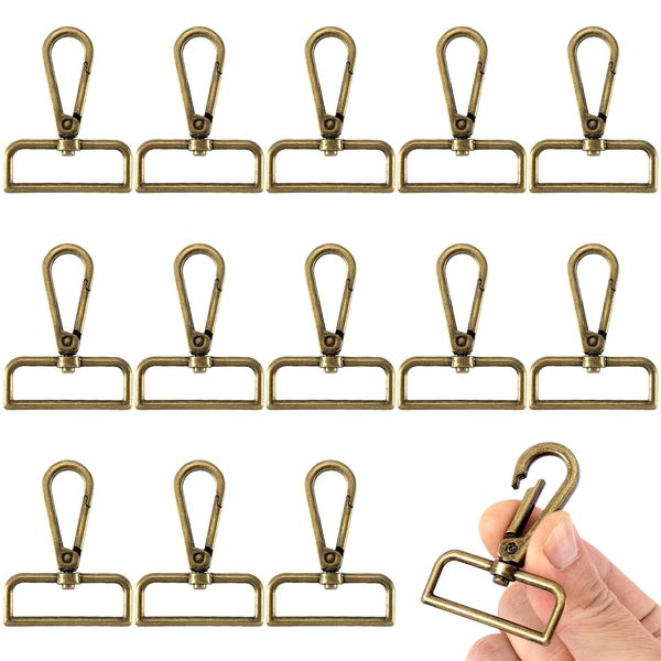 HINZIC 14Pcs 1-1/2" Metal Lobster Claw Clasp, D-Rings Swivel Snap Hooks Replacement for Lanyard Keychain Purse Crossbody Handbags Jewelry DIY Crafts Supplies(Antique Bronze)