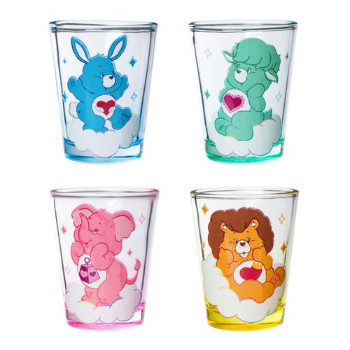 Silver Buffalo Care Bears Cousins Featuring Brave Heart Lion, Swift Heart Rabbit, Lotsa Heart Elephant, and Gentle Heart Lamb 4 Pack Mini Glass Set, 1.5 Ounces