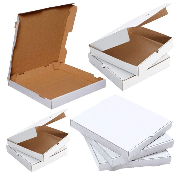 5 x Pizza Boxes 14" Flat Cardboard Postal Takeaway Style Plain White Boxes