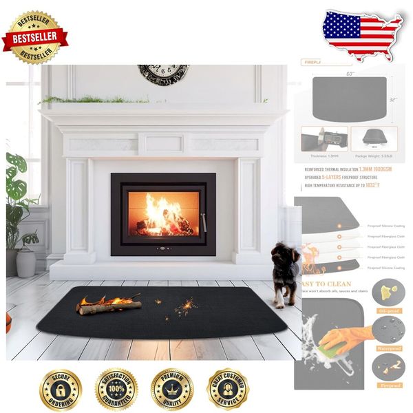 Upgraded Non-Slip Hearth Rug, Fire-Resistant and Stain-Resistant, 32x60 in