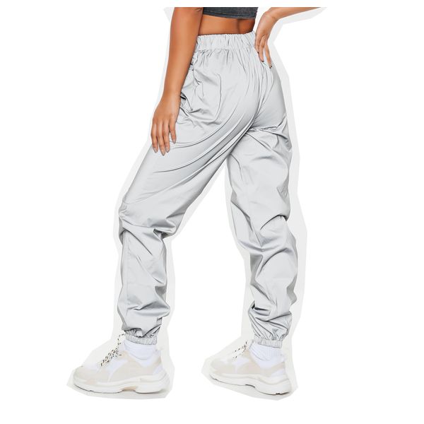 Reflective Pants Women Brand Hip Hop Dance Fluorescent Trousers Casual Harajuku Night Sporting Jogger Pants Gray (S)