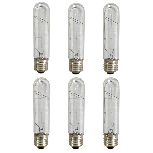 Royal Designs, Inc LB-2001-6 LB-2001-6 Royal Designs Clear Antique Vintage Style Edison T10 Dimmable Incandescent Light Bulbs, E26 Medium Brass, 120V, 60 Watts, Set of 6, 6-Pack, Silver Base, 6 Count