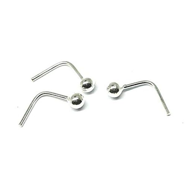 3 x 1.8mm Sterling Silver Ball L shape Nose Studs