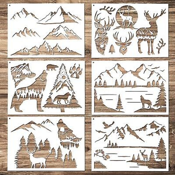 6pcs Mountain Stencils for Painting on Wood, Reusable Wood Burning Stencils...