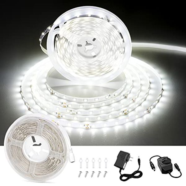 White LED Strip Light, CT Capetronix LED Light Strip White, Daylight Bright LED Tape Light, for Bedroom, Kitchen, Closet, Under Cabinet, Vanity Mirror, Indoor Only (Dimmer Included).