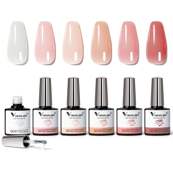 VENALISA Builder Nail Gel 6 Colors Set 6-in-1 Gel Nail Polish Extension Gel Hard Gel Color Gel Base Gel for Nails for Nail Salons & Broken Nails Repair Nails