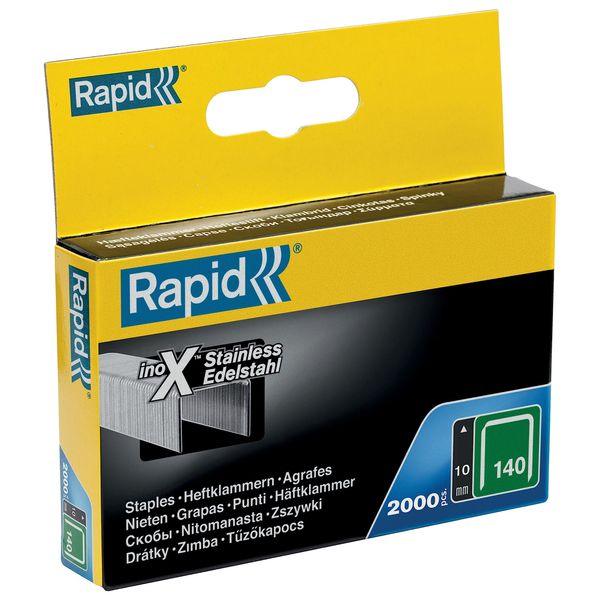 Rapid Stainless Steel Staples for Insulation, Thin Plastics, Cardboard and Carpets Flatwire No. 140, Leg Length 10mm, Staple Gun Staples, High-Performance, 2000 Pieces, Boxed (11910733)