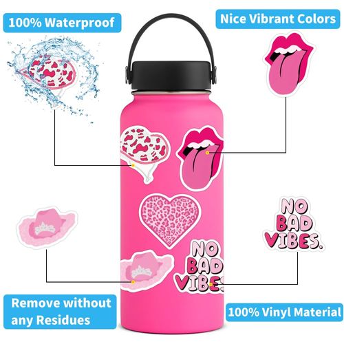 UBOFUGS 110PCS Preppy Vinyl Sticker Party Supplies Vinyl Waterproof Sticker Aesthetic Stickers Decor Pink Party Mobile Phone Stickers for Laptop Water Bottle