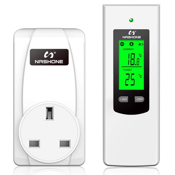 NASHONE Wireless Thermostat RF Plug Digital Temperature Controller with Heating and Cooling Mode. Remote Control-Built in Temperature Sensor. 3680W