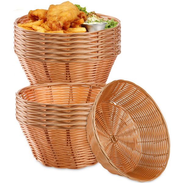 Yesland 12 Pack Plastic Round Basket Small Gift Baskets - 7 Inch Woven Bread Roll and Food Serving Baskets - Food Storage Basket Bin for Kitchen, Restaurant, Centerpiece Display, Christmas Gifts