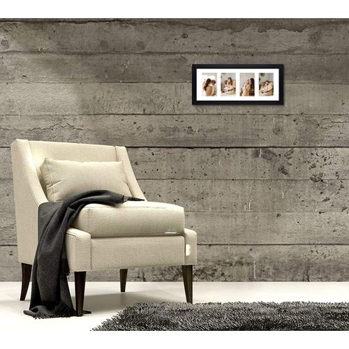 Golden State Art, 8x20 Picture Frame, Black, Collage Frame Display Four 4x6 Photos, Horizontal or Vertical, HD Tempered Glass, Real Wood Molding, Wall Hanging, 1 Pack