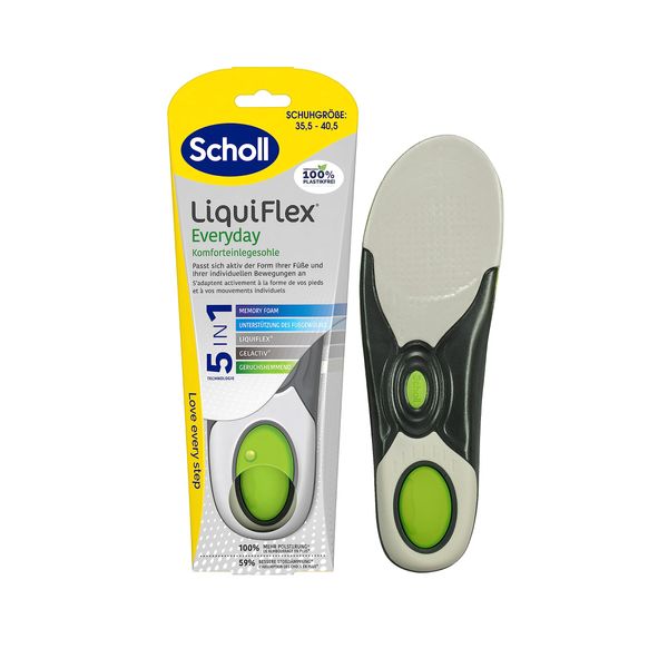 Scholl LiquiFlex Everyday S Comfort Insoles, More Memory Foam and Arch Support, Unisex, 1 x 2 Pieces, Yellow