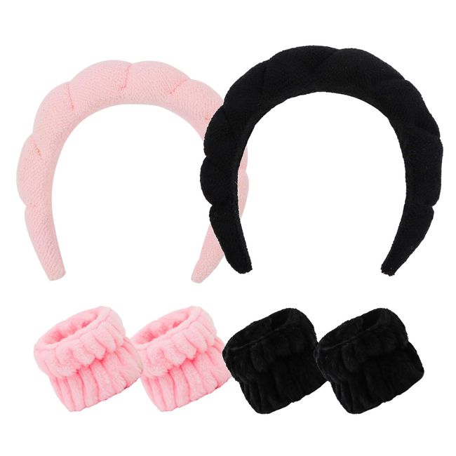 Casoty 6 Pcs Terry Cloth Headband Face Wash Headband and Wristband Set, Makeup Headband, Hair Band Spa Headband and Wristband Set, Skincare Headbands for Face Washing Shower Yoga