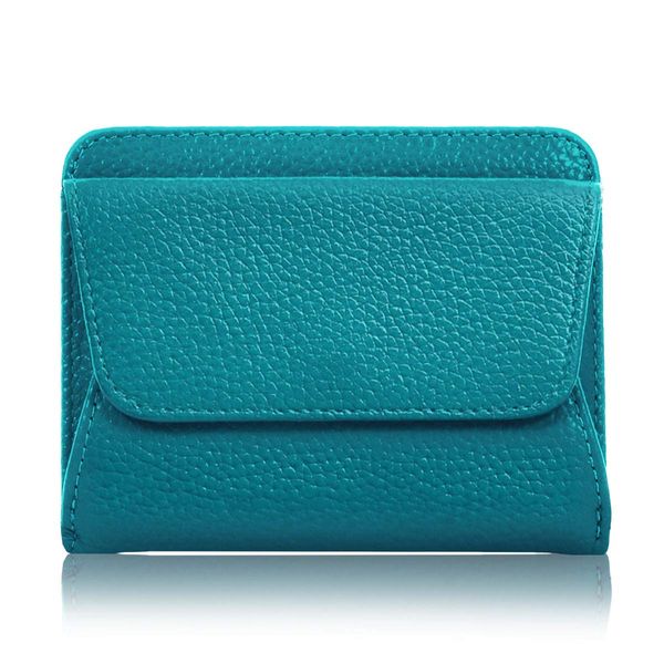 Giselle Women's Men's Bi-Fold Bifold Wallet, Mini Wallet, Thin, Cowhide Leather, Smaller, Small Wallet, Compact, Coin Purse, Turquoise/Turquoise