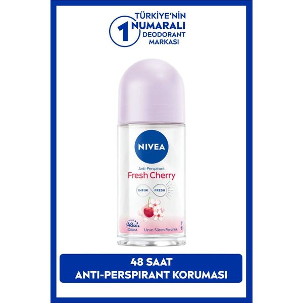 Kadın Roll-on Deodorant Fresh Cherry 50ml, Gün Boyu Ferahlık, Kiraz Kokusu, 48 Saat Ter Koruması