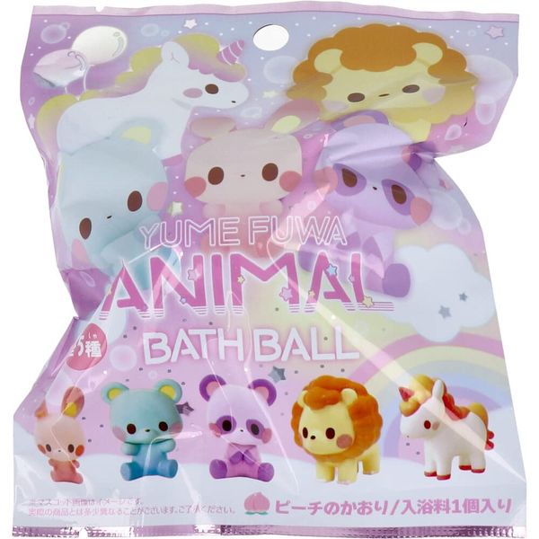 Yumefuwa Animal Bath Ball, Peach Kaori, 2.6 oz (75 g), 1 Serving