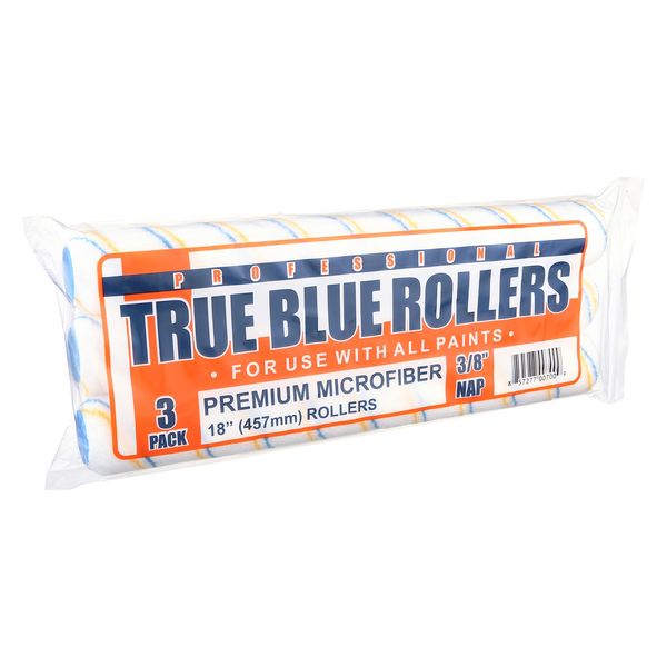 True Blue 18" Professional Paint Roller Covers, 18Inch, Best for All Types of Painting Surfaces, Refill Bulk Pack (3, 3/8" Nap)