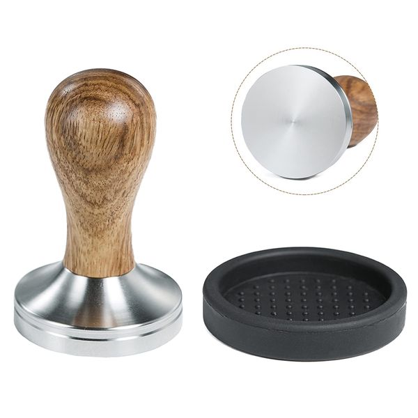 CreepyParty Coffee Tamper 51mm Espresso Press with Mat 304 Stainless Steel Base Wooden Handle for Coffee Grounds Barista Espresso Machines Accessory