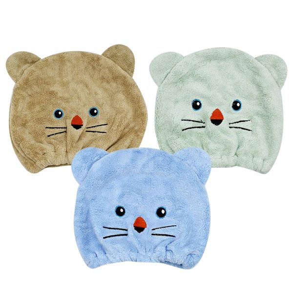 AIBEARTY 3 PCS Cute Cartoon Bear Microfiber Hair Drying Cap Coral Fleece Absorbent Hair Drying Towel Bath Shower Head Wrap for Women Kids