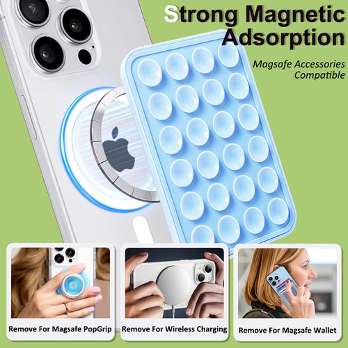 Anteel Magnetic Suction Phone Mount for MagSafe Case, Silicone Grip Secure Mirror Shower Phone Holder for iPhone 12/13/14/15/16, Hands-Free Selfie/Video for TikTok Creator/Influencer (White)