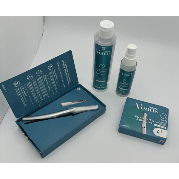 GILLETTE VENUS Facial Hair & Skin Care Kit Razor, Blades, Primer and Serum